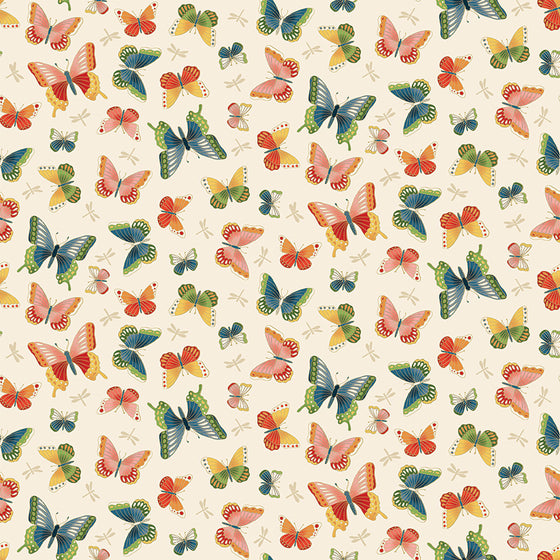 Makower UK Michiko 2334/Q Butterflies on Cream F6992