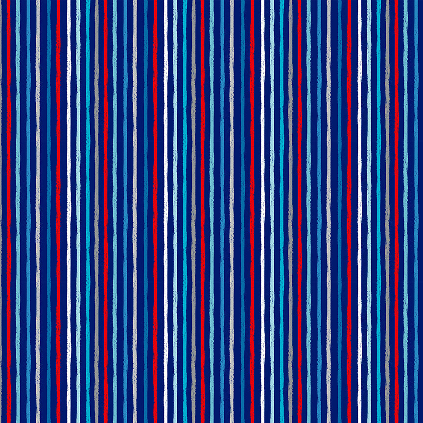 Makower UK Beside The Sea 2347/B Chalky Stripe on Navy F7010