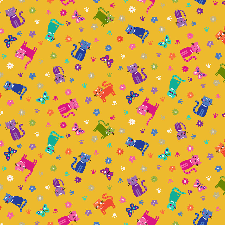 Makower UK Katie's Cats 2349/Y Cats on Yellow F7018