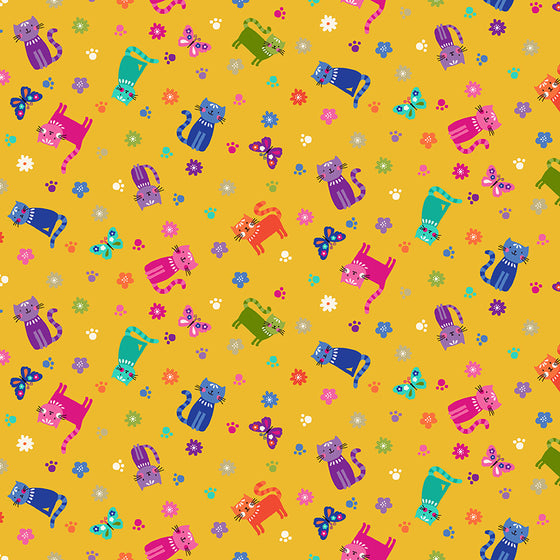 Makower UK Katie's Cats 2349/Y Cats on Yellow F7018
