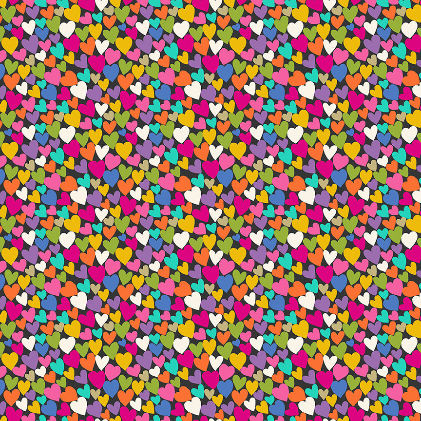Makower UK Katie's Cats 2350/S Hearts on Grey F7020
