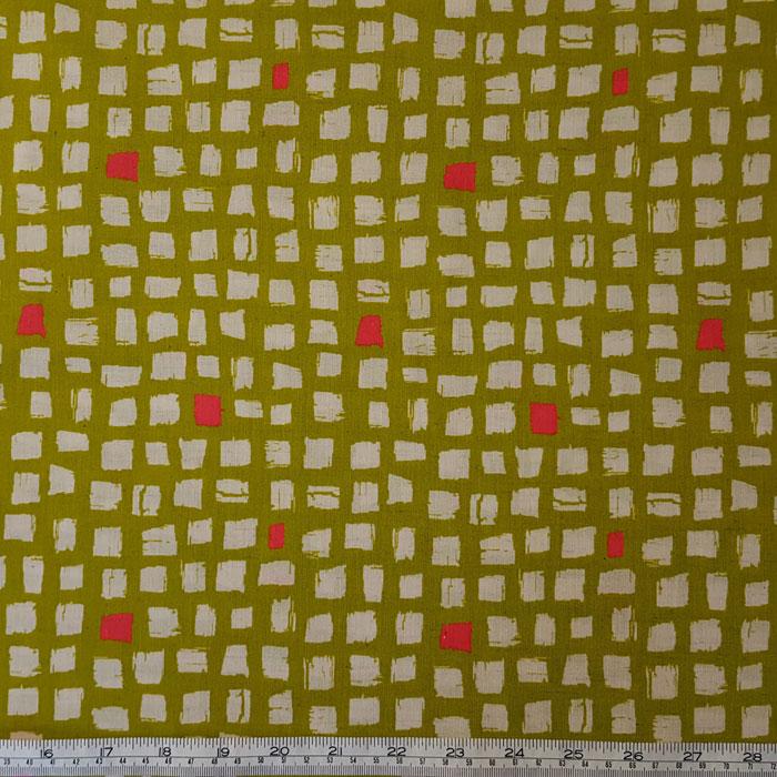 Medium Weight Cotton Fabric - Squares Olive - The Fabric Bee