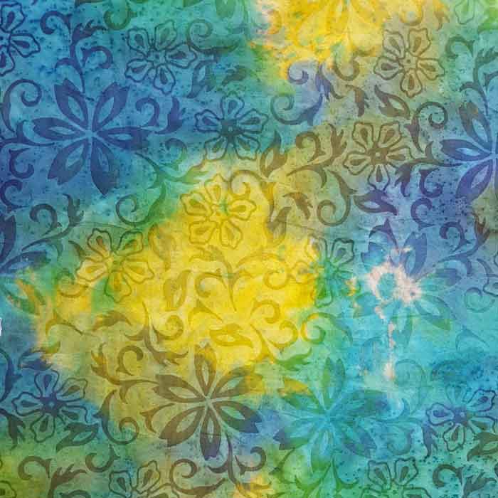 Cotton Batik Fabric - Blue/Yellow Floral