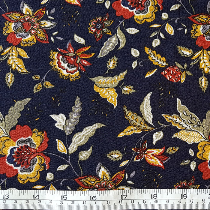 Crinkle Viscose Floral on Navy Background - The Fabric Bee