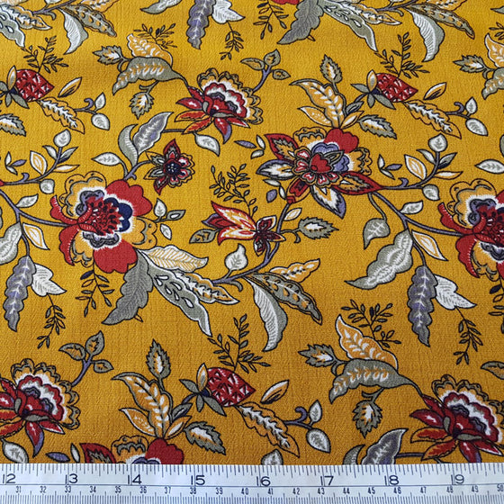 Crinkle Viscose Floral on Mustard Background - The Fabric Bee