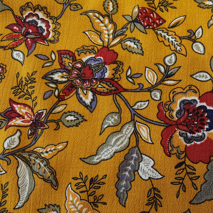 Crinkle Viscose Floral on Mustard Background - The Fabric Bee