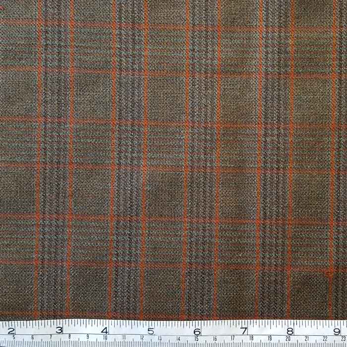 Brown/Olive/Rust Check Pure Wool Fabric LAST REMNANT 130CM X 150CM