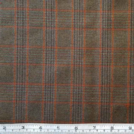 Brown/Olive/Rust Check Pure Wool Fabric LAST REMNANT 130CM X 150CM