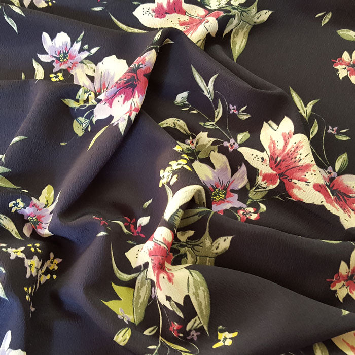 Polyester Morocaine Navy Floral - The Fabric Bee