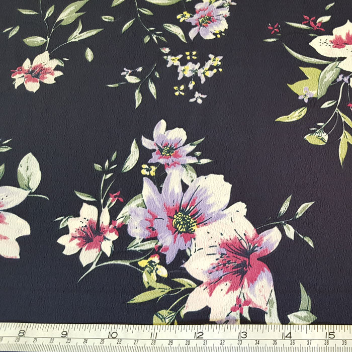 Polyester Morocaine Navy Floral - The Fabric Bee