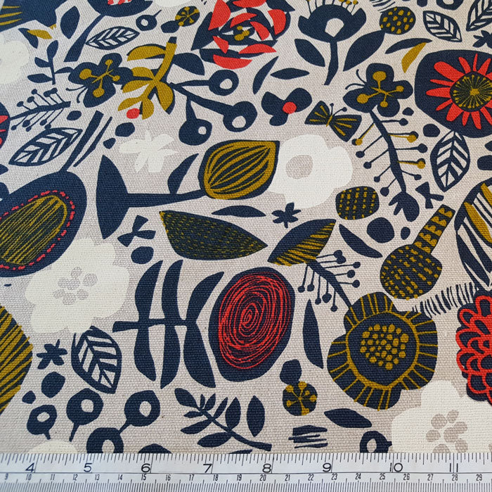 Cotton Canvas Floral on Beige Background - The Fabric Bee