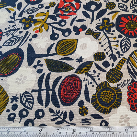 Cotton Canvas Floral on Beige Background - The Fabric Bee