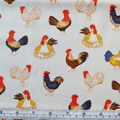 Cotton Poplin Chickens on Ivory