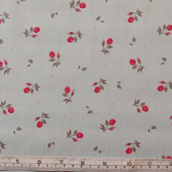 Medium Weight Cotton Poplin Fabric - Rosebuds on Pale Aqua