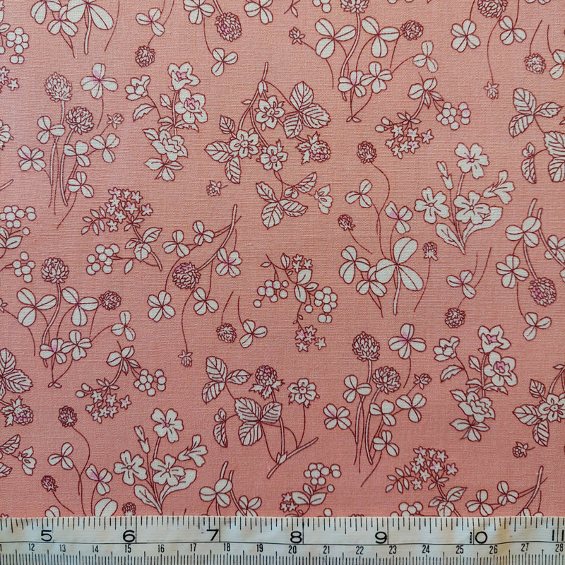 Cotton Poplin Floral on Salmon Pink (C)  LAST REMNANT 200cm x 112cm