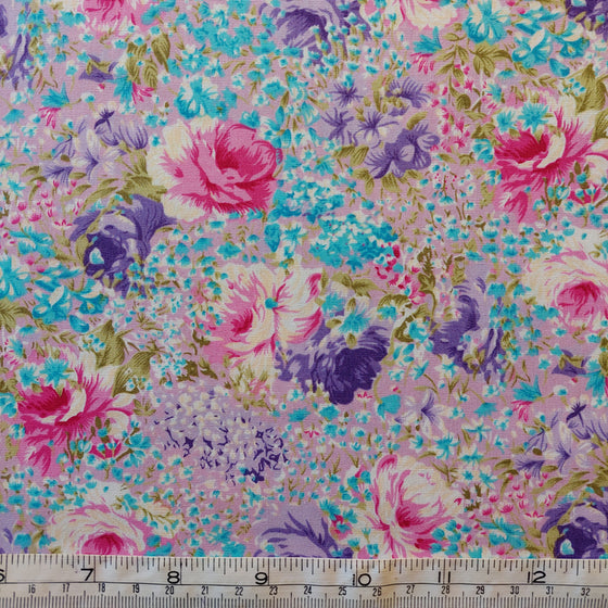 Cotton Poplin Pink\Blue Floral (I)  LAST REMNANT 200cm x 112cm