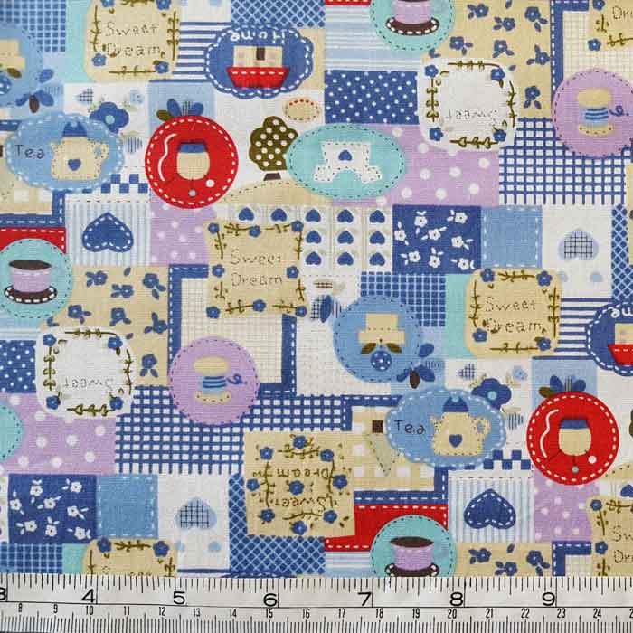 Cotton Poplin Blue Printed Patchwork Fabric