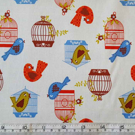 Cotton Poplin Birds and Cages