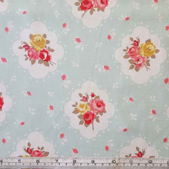 Cotton Poplin Floral Bouquet on Pale Aqua