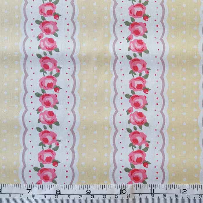 Cotton Poplin Pink Flowers on Lemon Spot