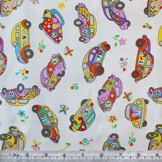 Cotton Poplin Colourful Beetle Cars