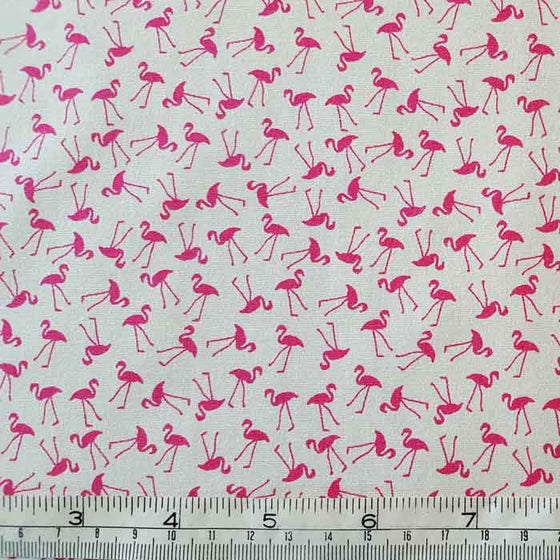 Cotton Poplin Pink Flamingos on Ivory