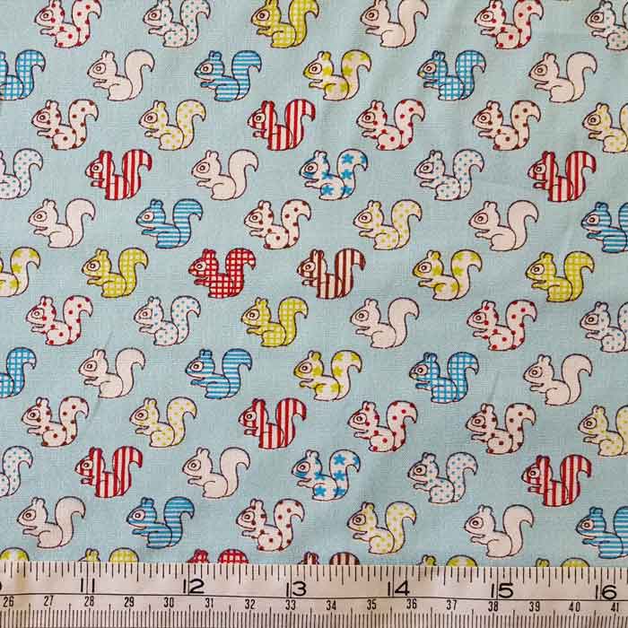 Cotton Poplin Squirrels on Pale Blue