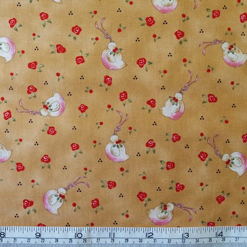 Tan Patchwork Fabric with Roses and Ducks F3486