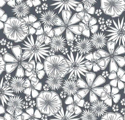 Makower Meadow Flower Grey F3977 - The Fabric Bee