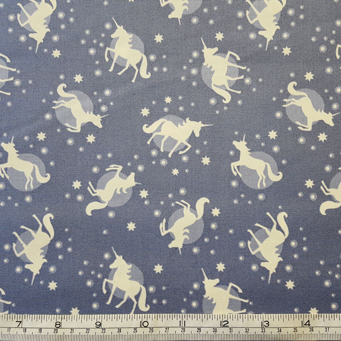 Lewis and Irene Fairy Nights Unicorn Spots on Dusky Blue A407.2 F6677 - The Fabric Bee
