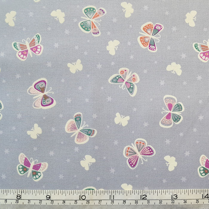 Lewis and Irene Fairy Nights Butterfly Glow on Light Grey A406.1  F6678 - The Fabric Bee