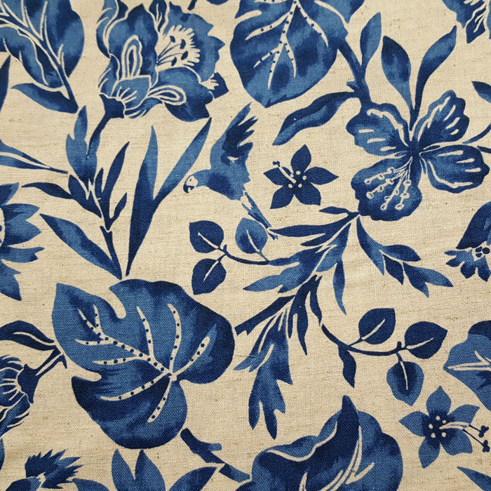 Blue Floral Cotton/Linen Blend Fabric F6685 - The Fabric Bee