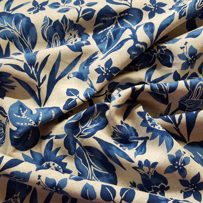 Blue Floral Cotton/Linen Blend Fabric F6685 - The Fabric Bee