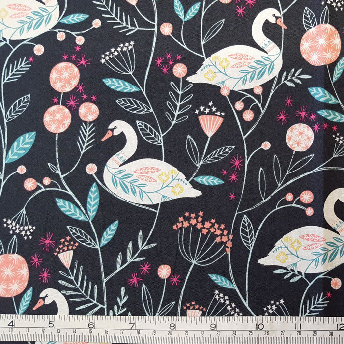 Dashwood Studio Rivelin Valley 1591 Swan on Black F6690 - The Fabric Bee