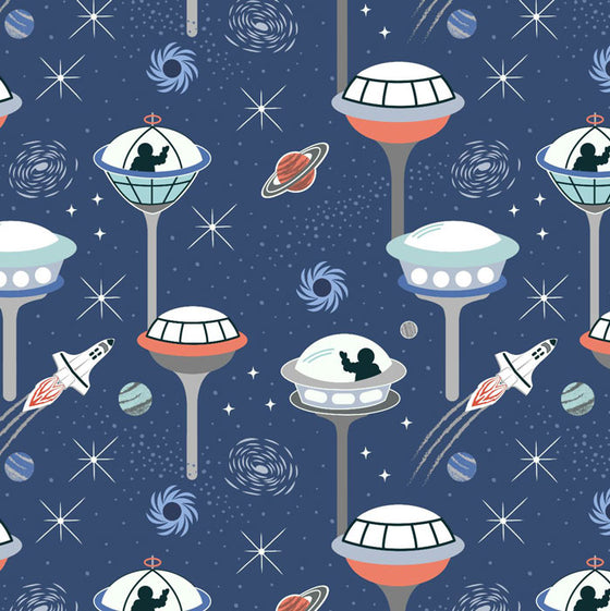 Lewis and Irene Light Years Space City Dark Blue A418.2 F6718 - The Fabric Bee