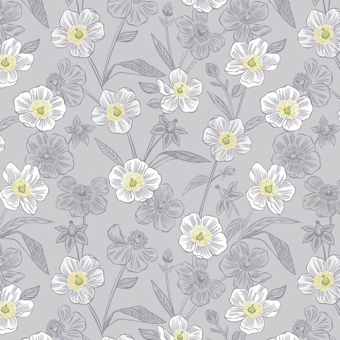Lewis and Irene Botanic Garden A455.2 Rambling Floral on lightest Grey F6727