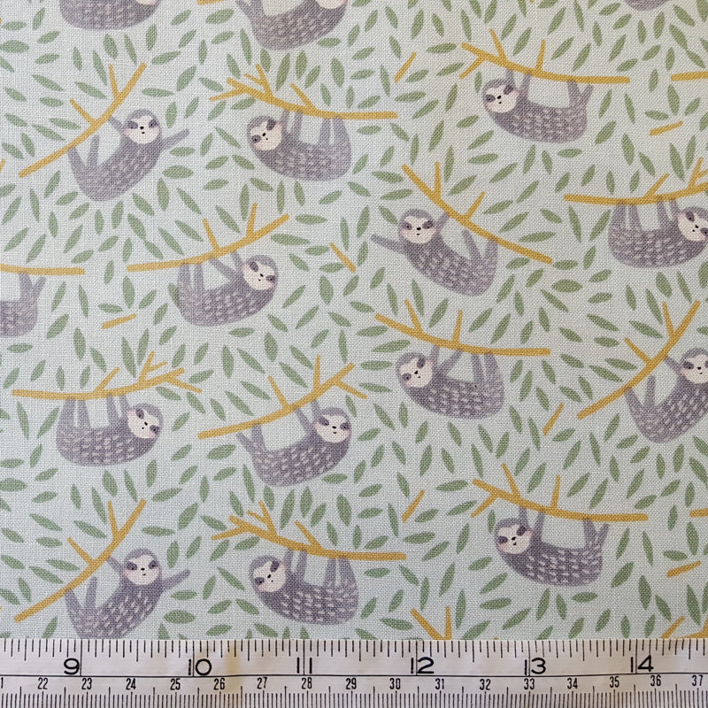 Dear Stella Fabric 121 Sloths on Pale Mint F7052