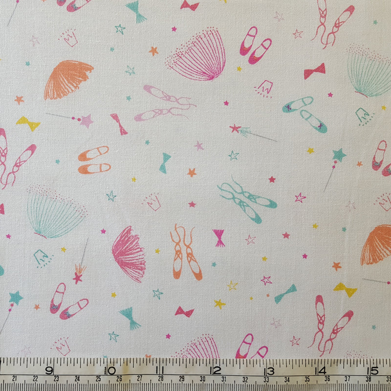 Dear Stella Fabric 1386 Tutus and Ballet Shoes on White F7053