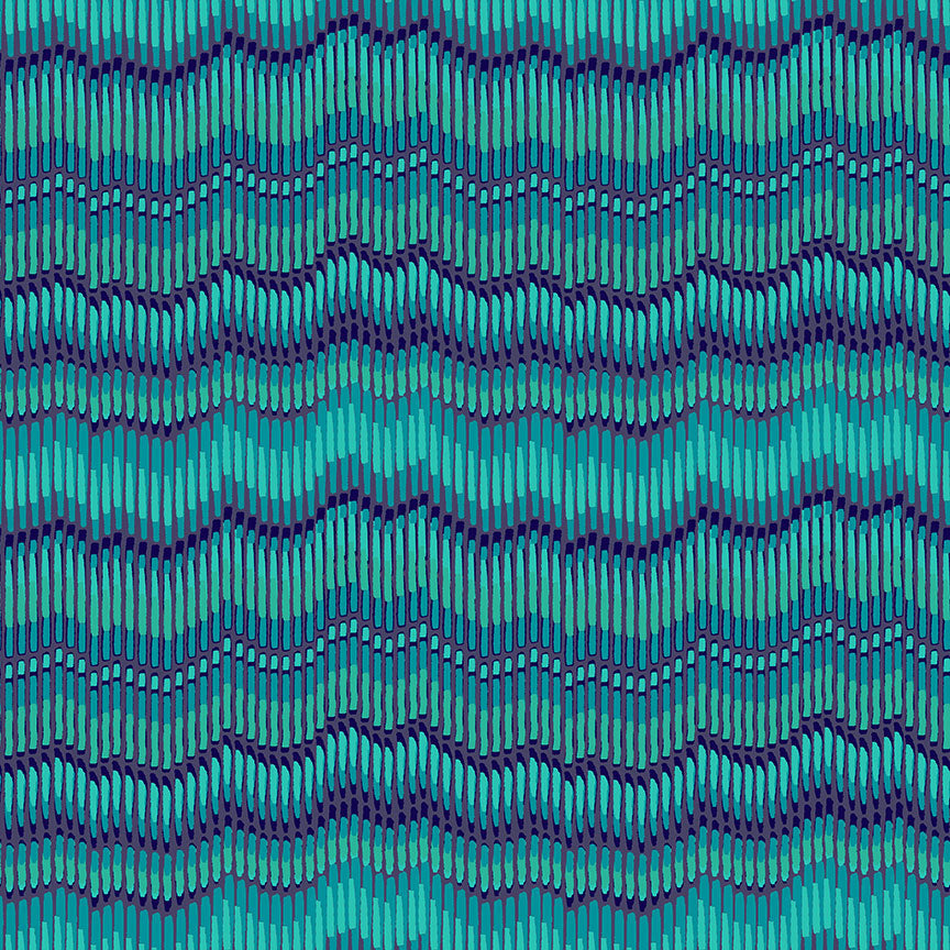 Henna from Makower UK 2397/T Moire Stripe Turquoise F7163