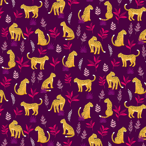 Jewel Tones by Makower UK 2425/P Cheeky Leopard on Aubergine F7191
