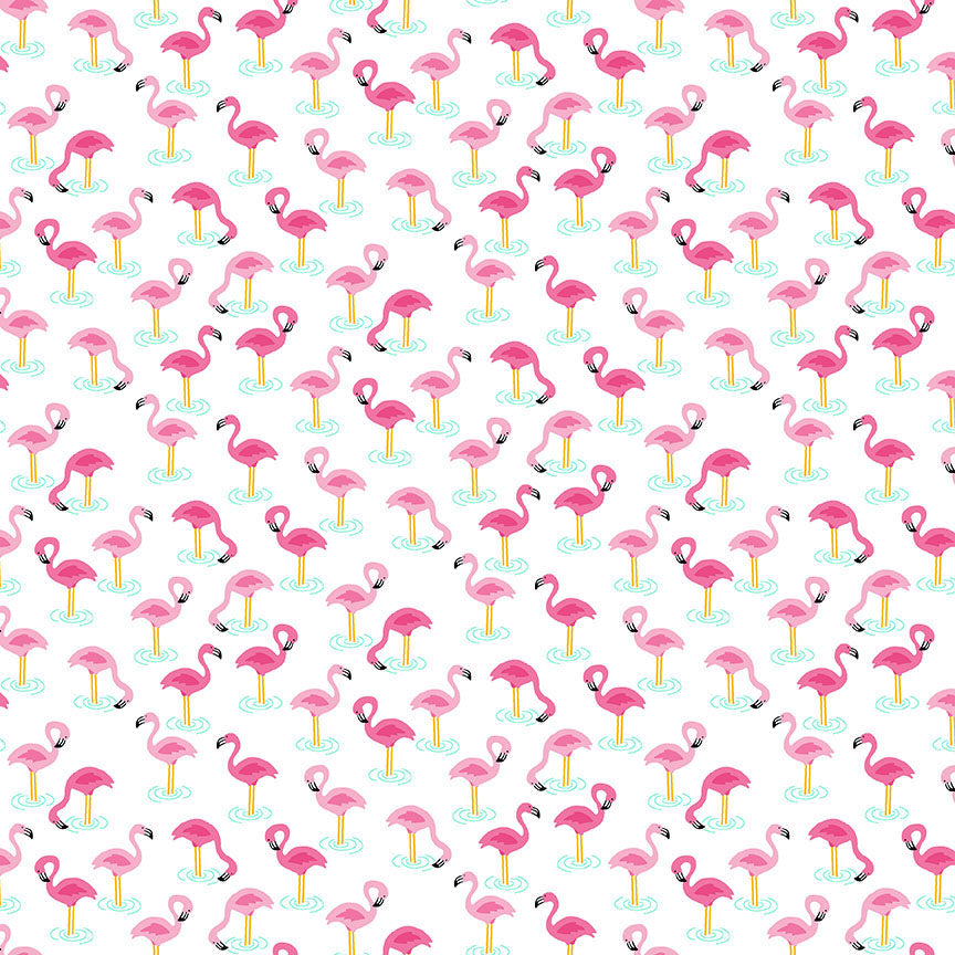 Pool Party by Makower UK 2440/W Flamingos on White F7219