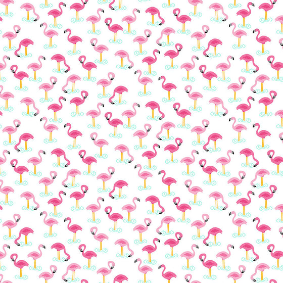 Pool Party by Makower UK 2440/W Flamingos on White F7219