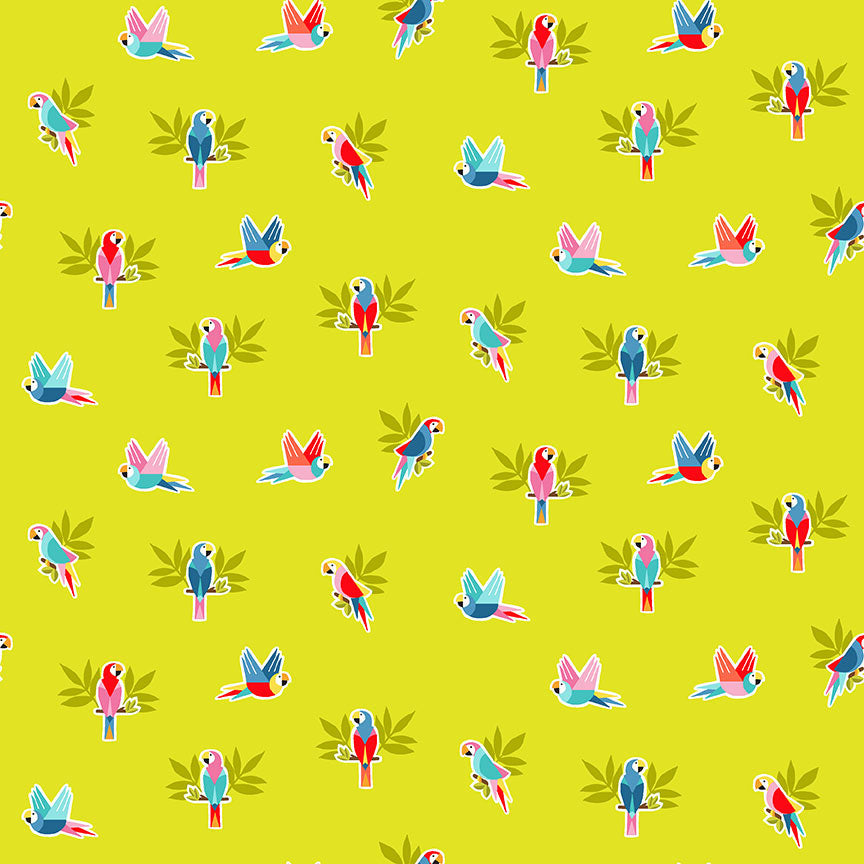 Pool Party by Makower UK 2443/G Parrots on Green F7222