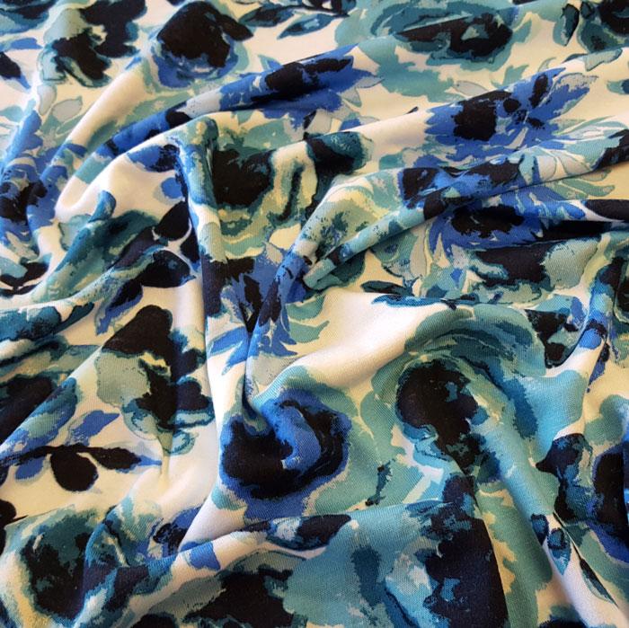 Jersey Fabric Florence Blue/Aqua Floral - The Fabric Bee