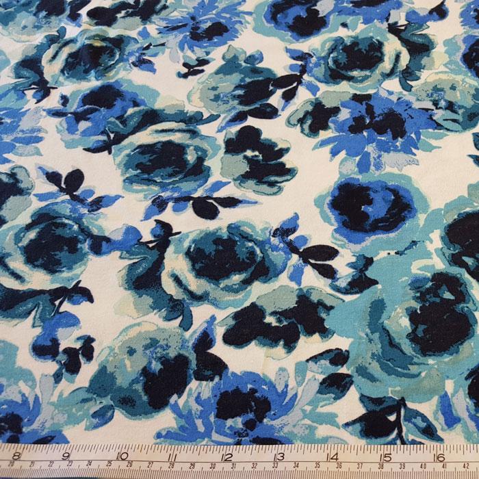 Jersey Fabric Florence Blue/Aqua Floral - The Fabric Bee