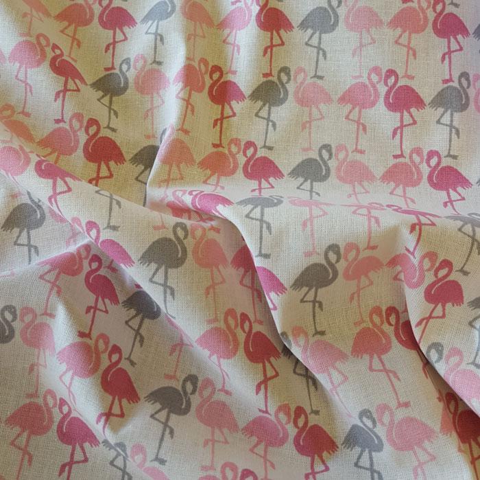 Medium Weight Cotton Fabric - Pink/Grey Flamingo Print - The Fabric Bee