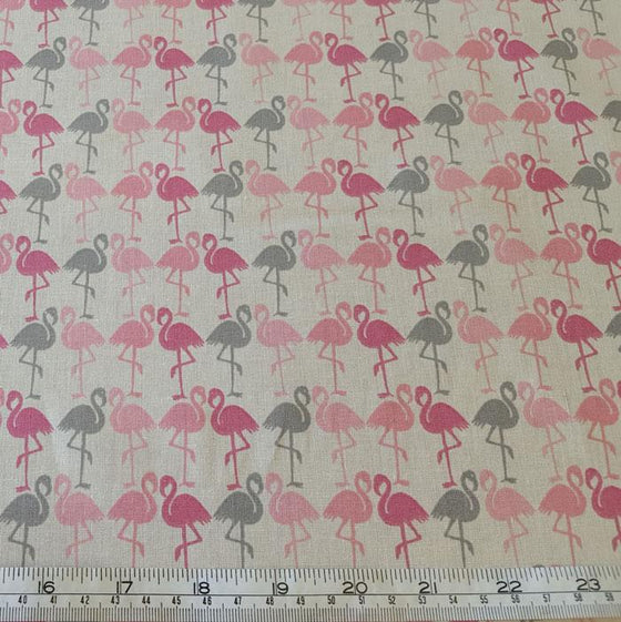 Medium Weight Cotton Fabric - Pink/Grey Flamingo Print - The Fabric Bee