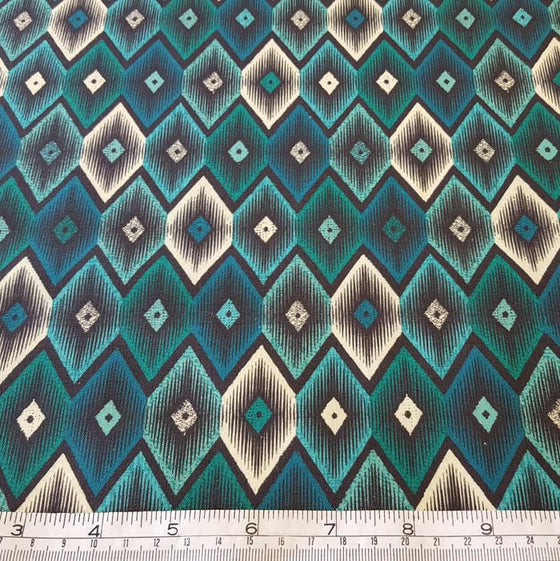 Medium Weight Cotton Fabric - Teal Diamonds - The Fabric Bee