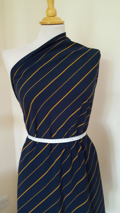 Polyester with stretch Mustard Stripe on Navy Background - The Fabric Bee