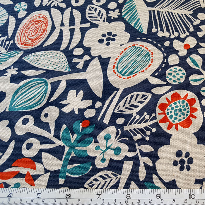 Cotton Canvas Floral on Navy Background - The Fabric Bee